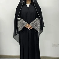 Abaya de Luxe Noire Ramadan Printemps-Été 2026 avec Perles et Broderies Strass, Manches Longues, Robe Modeste Musulmane pour Femme de Dubaï 3