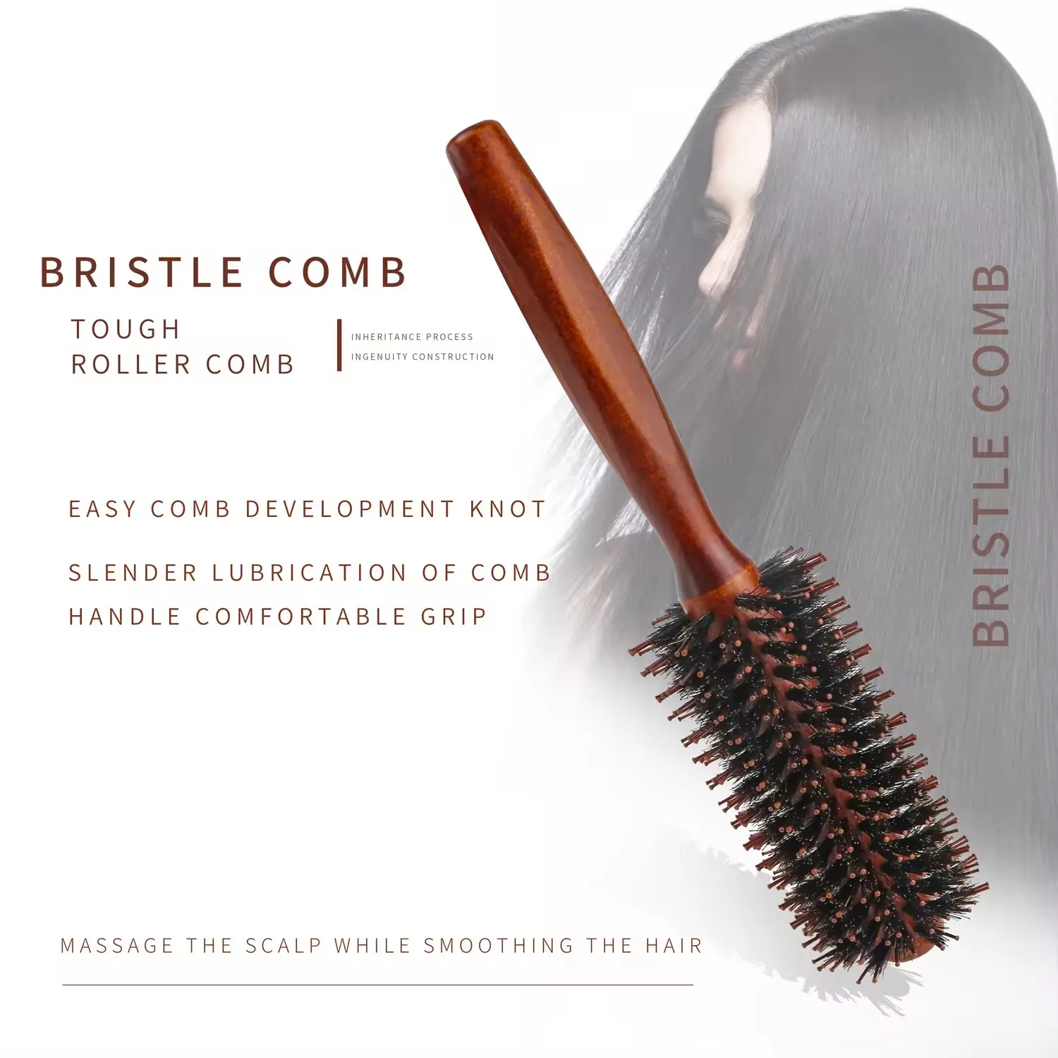Salon dedicated Hair Brush Boar Bristles Anti-Static for Hair Blow Drying Styling Curly Barber Comb 4