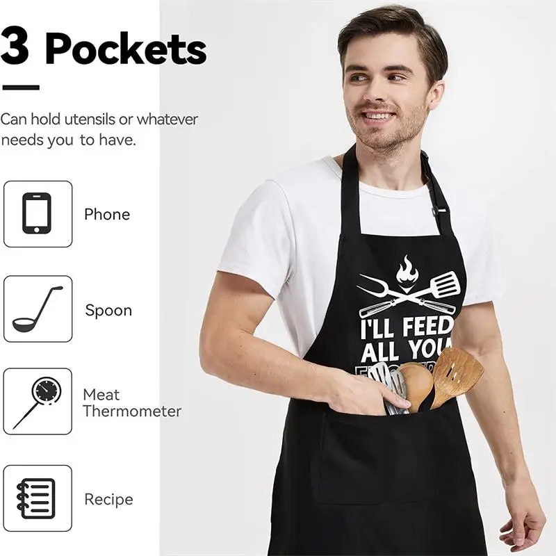 Verstellbare, mit Logo bedruckte Küchenschürze für Männer mit Taschen, Grill, Kochen, Kochschürze, einzigartiges Geburtstagsgeschenk für den Heimgebrauch im Restaurant – Detail 3