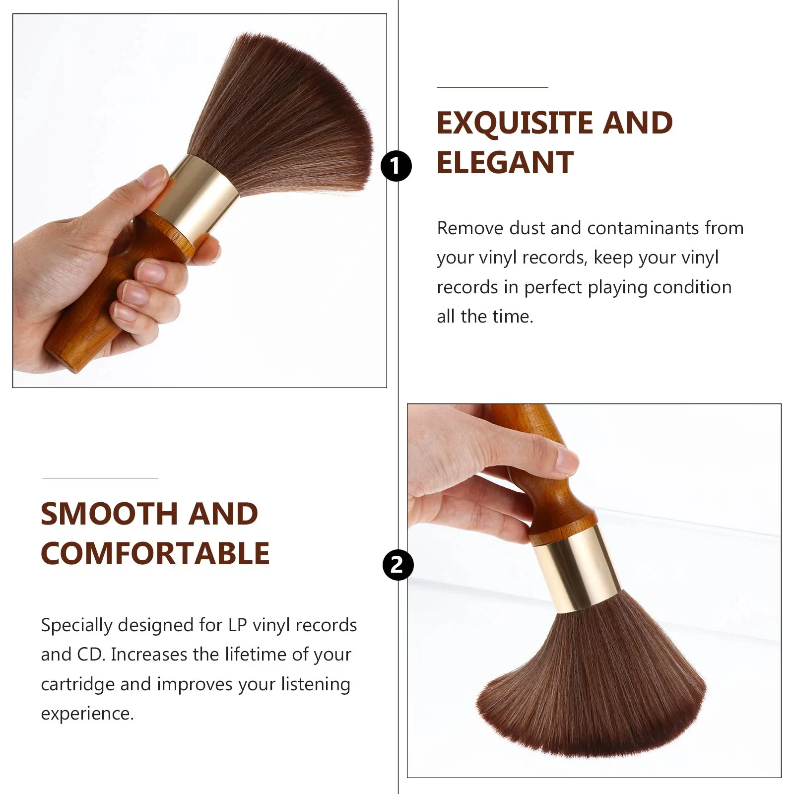 Brosse De Nettoyage Antistatique Pour Disques Vinyles - Manche En Bois, Poils Doux, Pour Enlever La Poussière Et L'Électricité Statique | Accessoire Pour Collectionneurs - 11