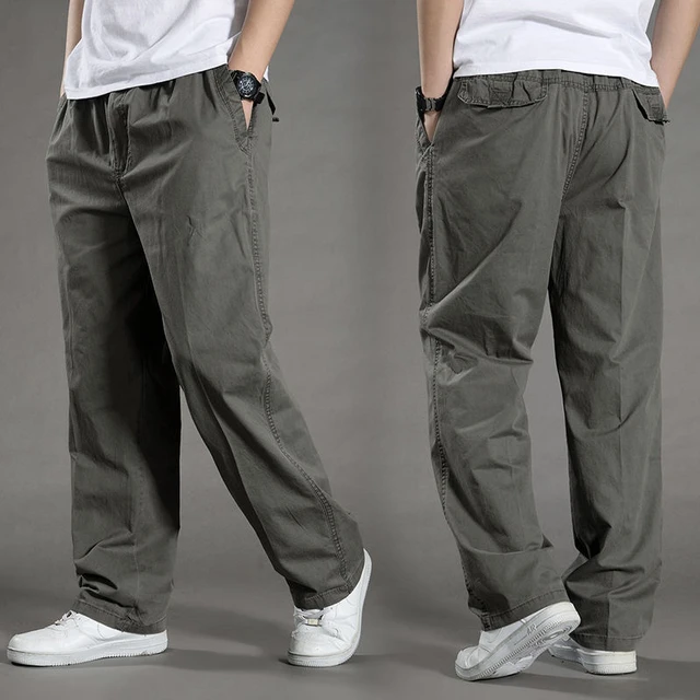 2022 Mens Casual Cargo Cotton Pants Men Pocket Loose Straight Pant