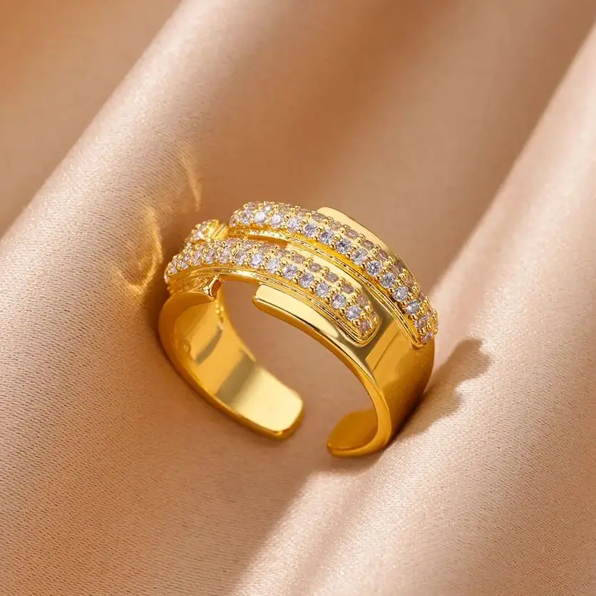 Zircon Stainless Steel Gold Wedding Ring Women