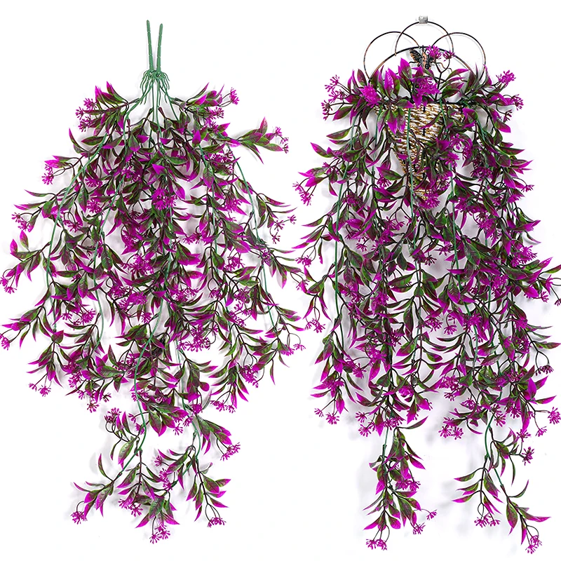 걸이식 인공 식물 덩굴 플라스틱 잎 집 정원 장식, 야외 가짜 식물 화환, 웨딩 파티 벽 발코니 장식
