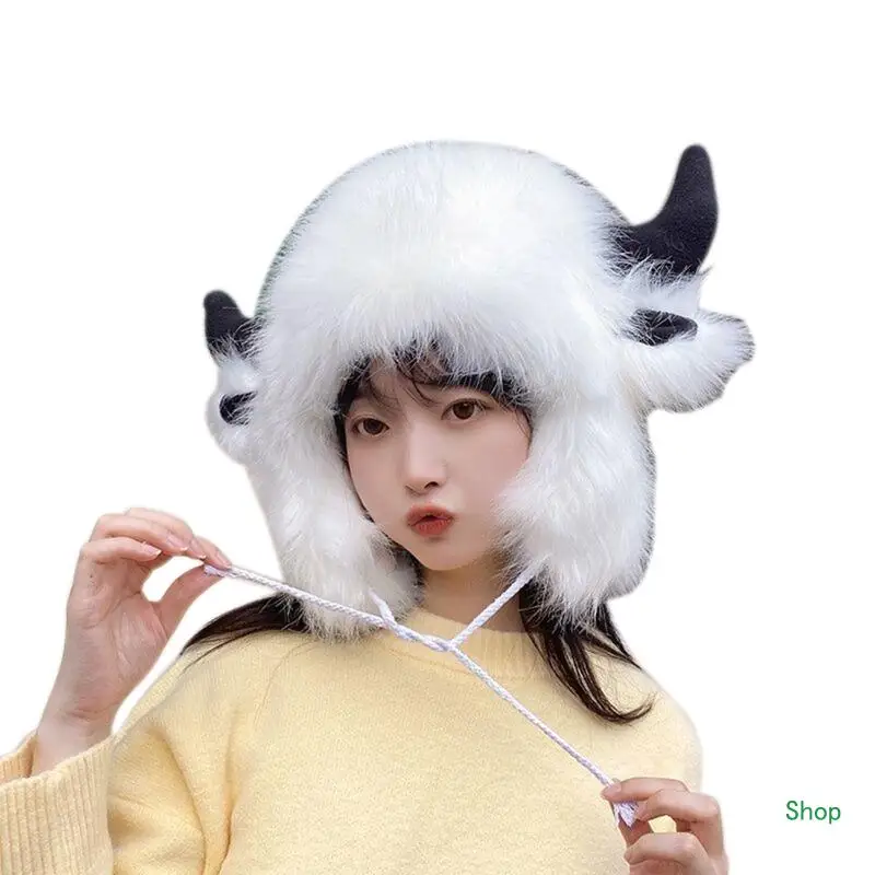 

Прямая поставка, зимняя шапка-ловец, теплая шапка, милые рога, пушистые ветрозащитные ушанки с рогами животных