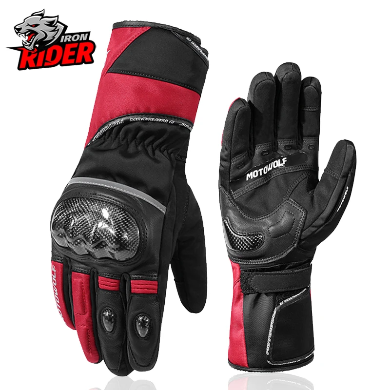 

Motorcycle Gloves Winter Waterproof Warm Moto Guantes Touch Screen Motorbike Riding Gloves Carbon Fiber Protective Leather Glove