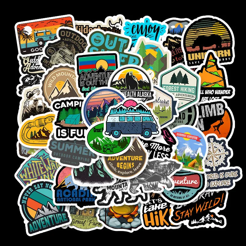 

50 Sheets Waterproof Stickers Outdoor Scenic Travel Box Pull Rod Box Car Skateboard Cartoon Travel Adventure stickers Child Toys