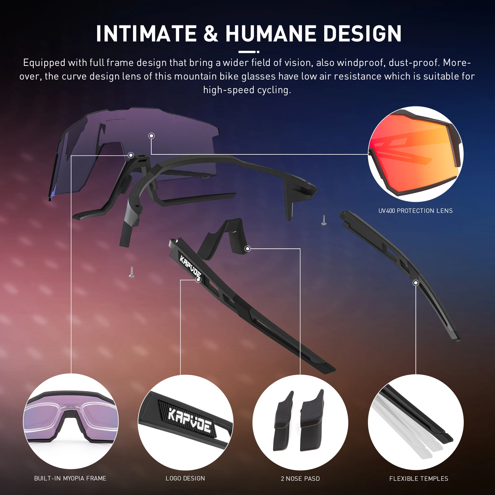 Cycling Glasses Kapvoe Bike Outdoor UV400 Sunglasses Sports Built-in Myopia Frame MTB
