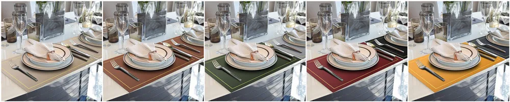 Faux Leather Placemats and Coaster Sets of 4 Dual-Sided PU Table Mat Hot Resistant Place Mats for Dining Table Christmas Décor: 3 - 5 Days Free Delivery Only UK