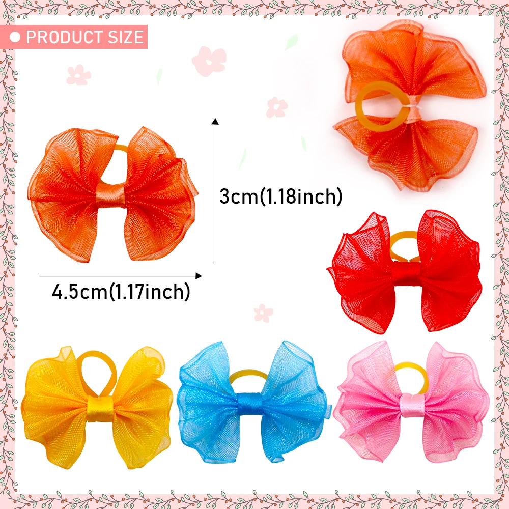 20pcs Lace Dog Bows Dog Hair Bows With Rubber Bands Butterfly Grooming Cute Boutique Gift Pet Bowknot For Puppy Cat Pet Headwear 3