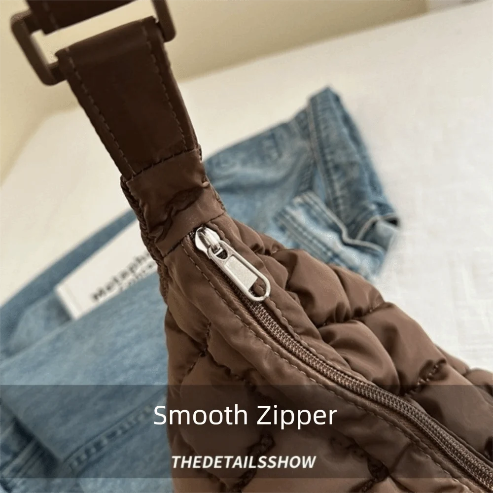 Gesteppte Puffer-Schultertasche mit Verstellbarem Riemen Einfarbige Gepolsterte Crossbody-Tasche aus Nylon mit Großer Kapazität Unterarmtasche für Damen – Detail 18