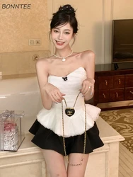 Short Sets Women Solid Folds Special Charming Elegant Simple Daily Leisure Temperament Korean Style Ladies All-match Princess