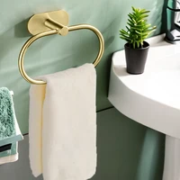 Stainless Steel Towel Holder Self-adhesive Bathroom Towels Rack Black Washhand Hanger Ring Rail Bar Kitchen Storage Accessories 5