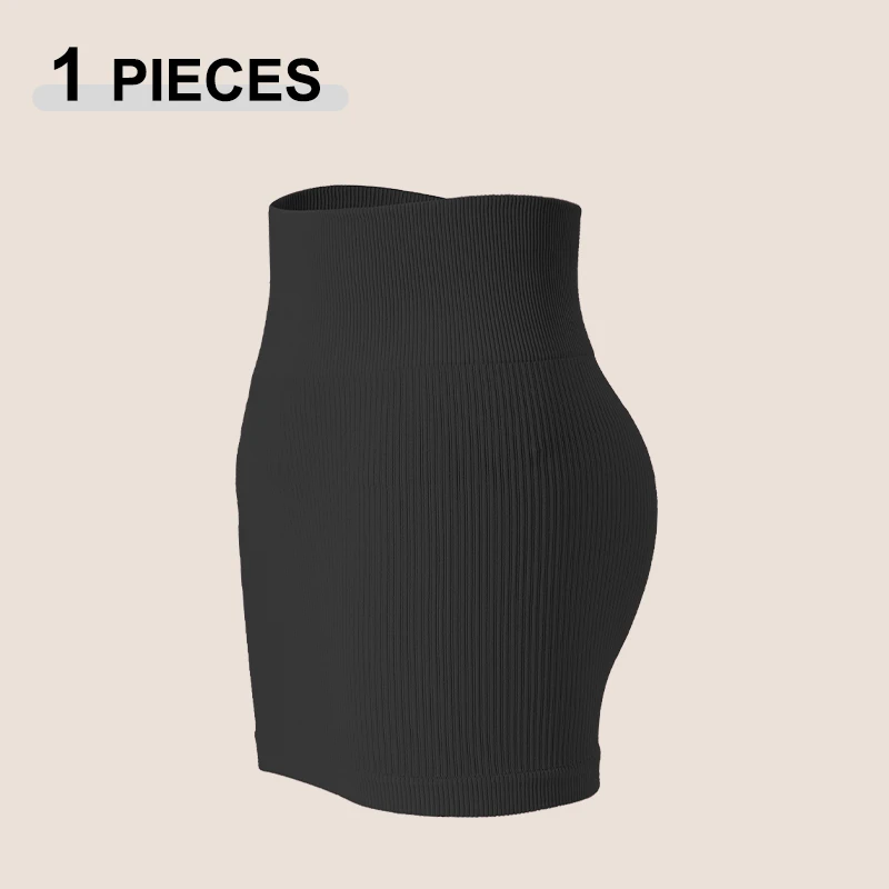 חצאית עטורת מותאמת לגוף עם אריזת אלסטיות לנשים, צבע אחיד, בד פסים, מותאמת למותן הגבוה, חצאיות קצרות