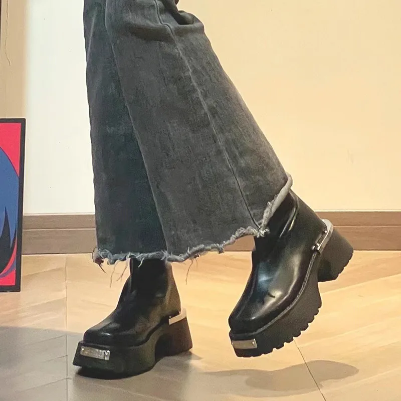 Ladies Shoes on Sale 2023 Fashion Sleeve Women's Boots Winter Square Toe Solid Tall Barrel Platform Chunky Heel Fashion Boots