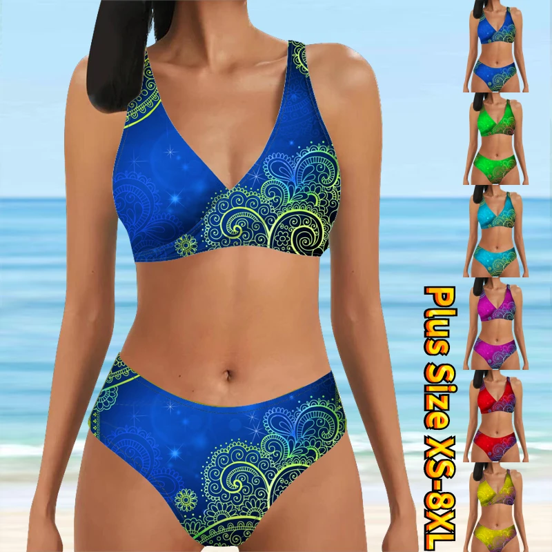 

2023 New Women Retro Bathing Suit Swimsuit Female New Design Printing Bikini Swimwear Summer High Waist Two Piece Set Bath Suit