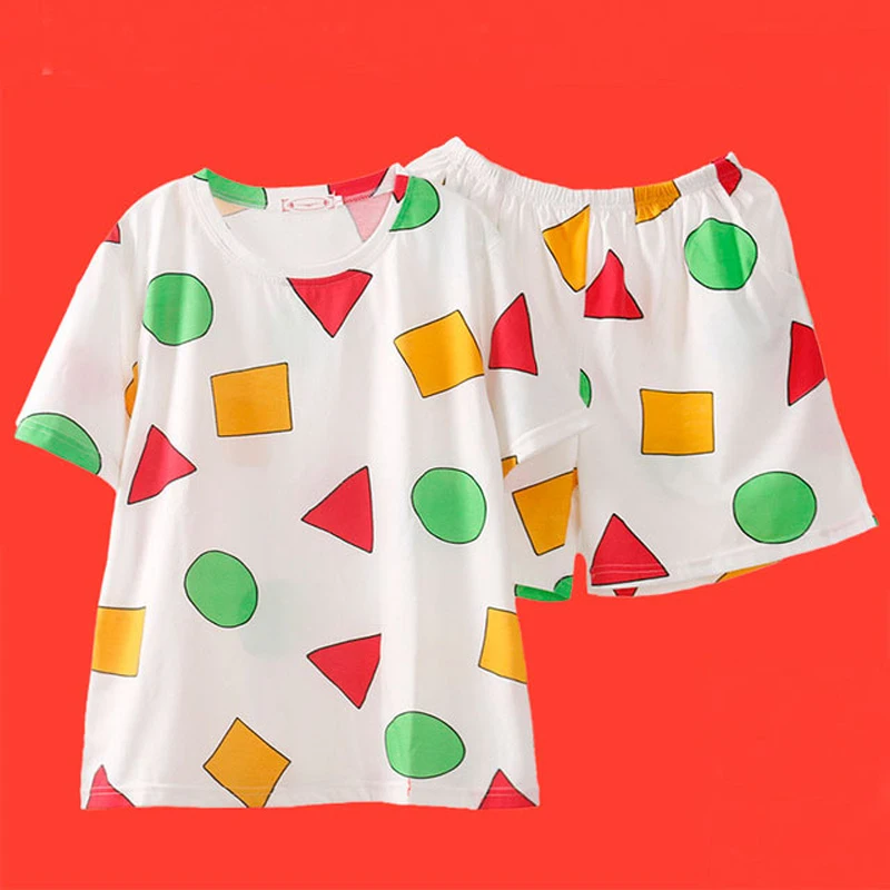 Pajama Sets Sin Chan Male Cotton Summer Short Sets Japanese Big size for Couples Man and Woman Sleepwear