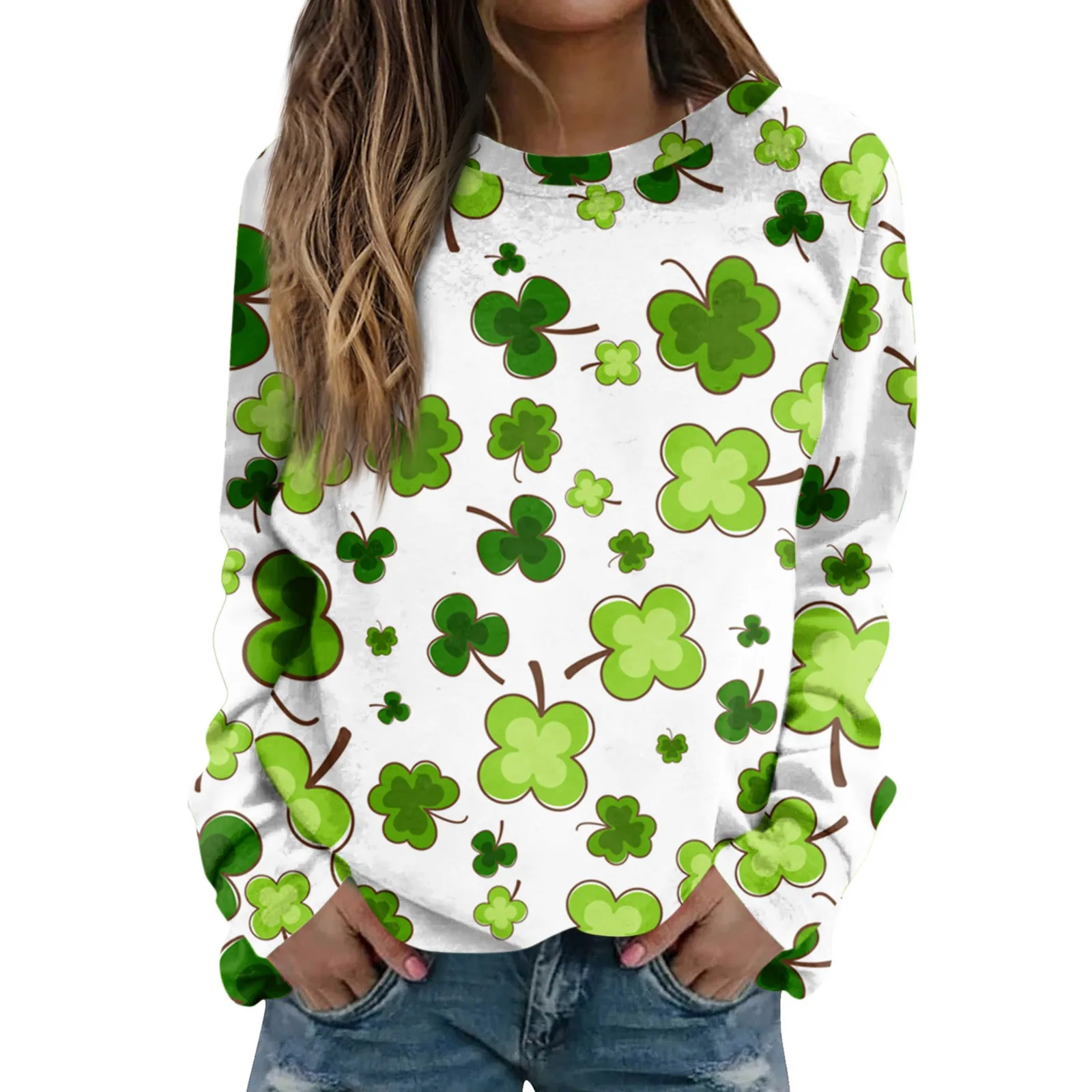 

Women'S Fashion Casual Long Sleeved Print Round Neck Sweater Top Graphic Shirts Funny Youthful Woman Clothes Female Clothing