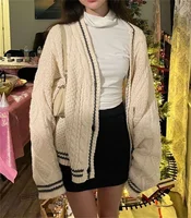 Knit Print Winter Cardigan Sweater Chic Vintage Star Preppy Long Sleeve Autumn V Neck Aesthetic Retro Single Breasted Sweaters - Image 4