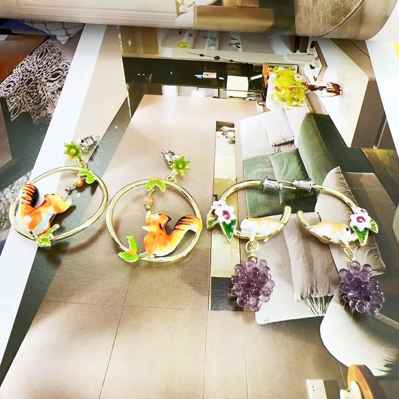 Lovely Squirrel Animal Drop Earrings for Women Enamel Glaze Copper Jewelry Leaf  Fruit Ear Studs серьги висячие серьги женские