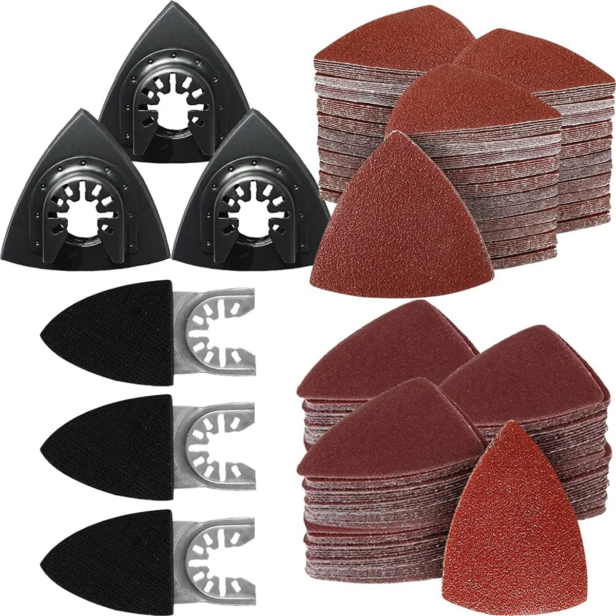 

156Pcs Oscillating Tool Sanding Pad Kit, 3Pcs Triangle Sanding Pads and 3Pcs Finger Sanding Pad, 150Pcs Sandpaper