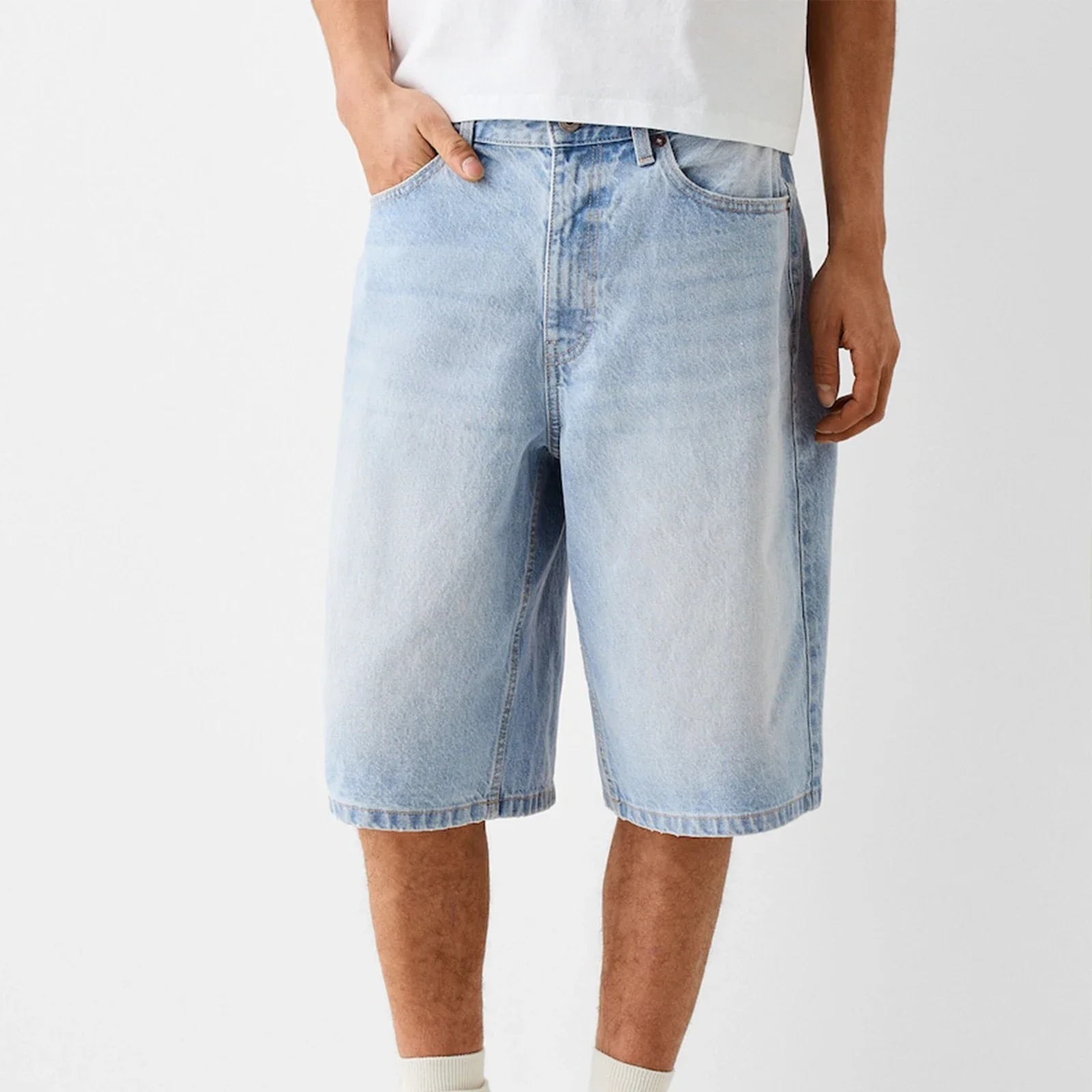 Men Jeans Denim Pants Denim Shorts Summer Jeans Shorts Baggy Jeans Shorts for Men Casual Loose Fit Wide Leg Denim Jorts Y2K Vintage Hip Hop Skateboard Long Jorts Male Streetwear