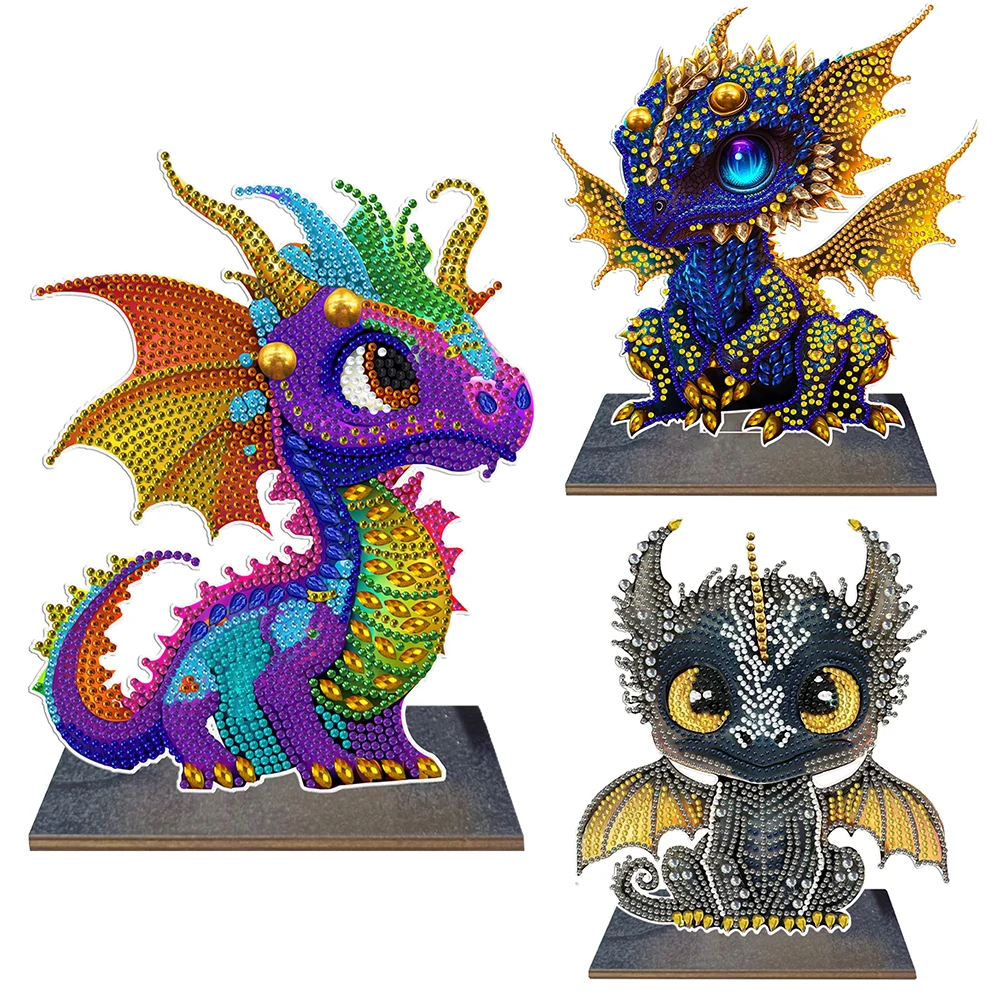 DIY Rhinestones Single Sided Drill Cartoon Dragon Ornament Handmade Wooden Point Drilling Ornament Art Crafts Home Decoration diamond painting diamond painting accessories