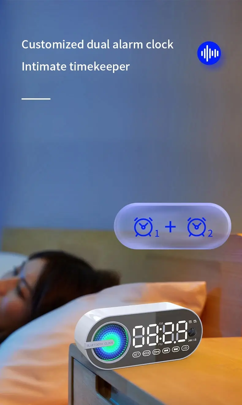 Wireless Bluetooth Speaker With Mirror Led Digital Alarm Clock_voghion.com