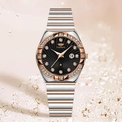 Luminous Ultra Thin Women's Quartz Luxury Watch with Minimalist Design (Rose Gold Black)