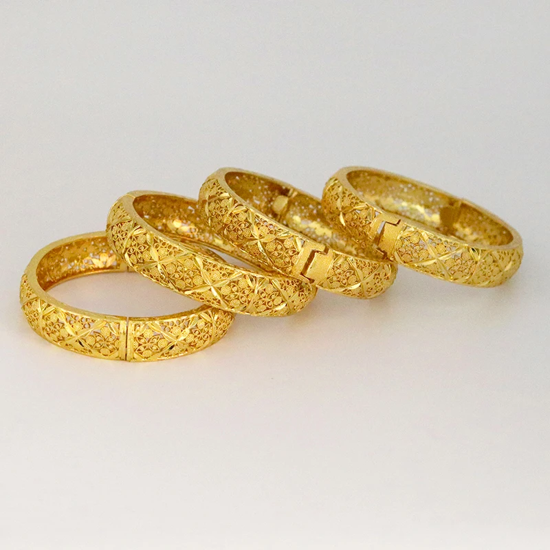 24k Dubai Gold Bangles for Women Gold Dubai Bride Wedding Ethiopian Bracelet Africa Bangle Arab Jewelry Gold Charm Bracelet