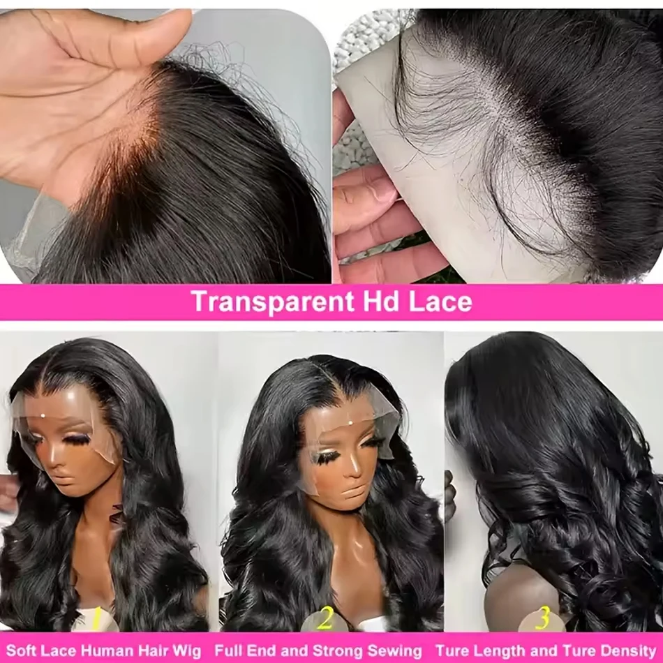 38 40 Inch 200% Density 13x4 Lace Frontal Body Wave Human Hair Wigs Brazilian Virgin 13x6 Highlight Transparent Lace Front Wig For Women Pre Plucked With Baby Hair Loose Wave Wig 6