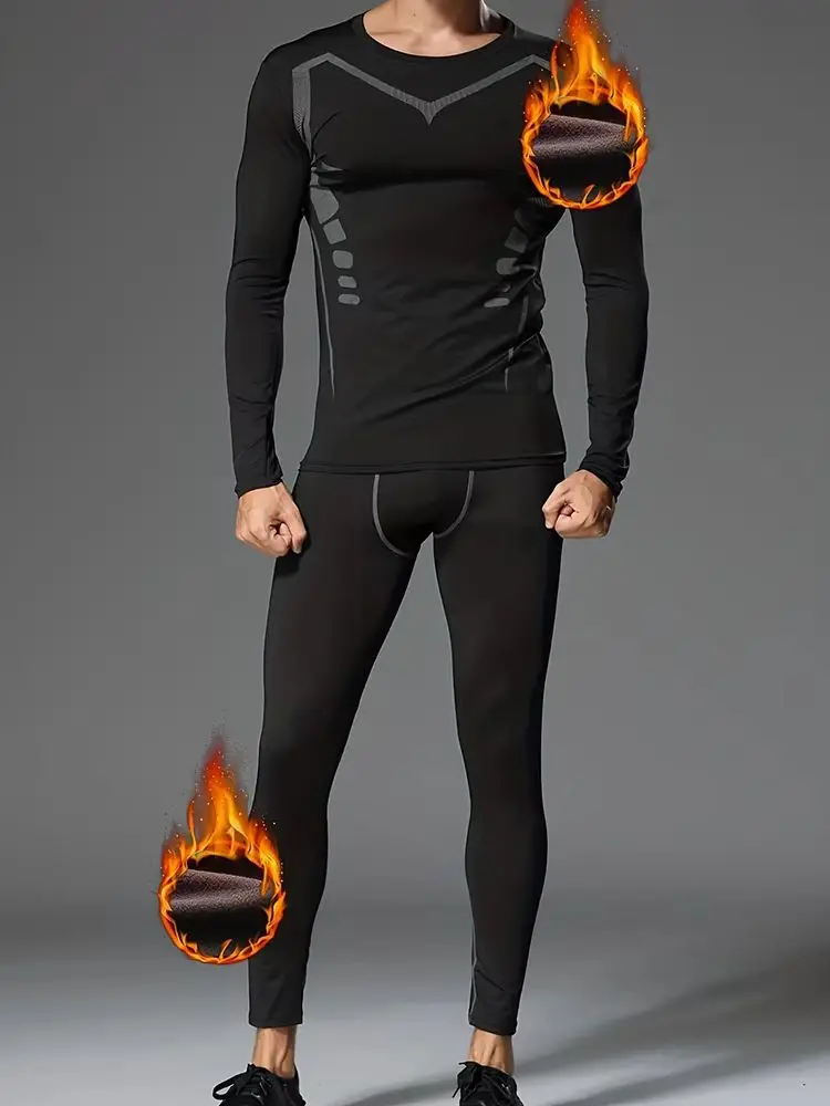 Description Picture 3 of itemMen's sports base layer suit, flame print, suitable for running, training, skiing, cycling, basketball - outdoor warm suit
