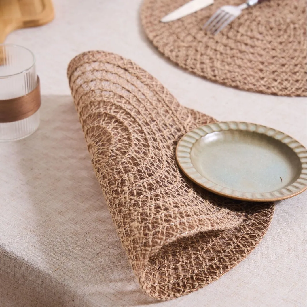 Pastoral Style Placemat Round Hemp Rope Woven Insulation Vegetable Mat Anti-scald Decoration Hollow Dinner Plate Mat