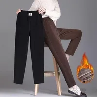 Women Plush Thick Straight Trousers Letter High Waist Corduroy Warm Trousers Loose Autumn Winter Thickened Windproof Harem Pants