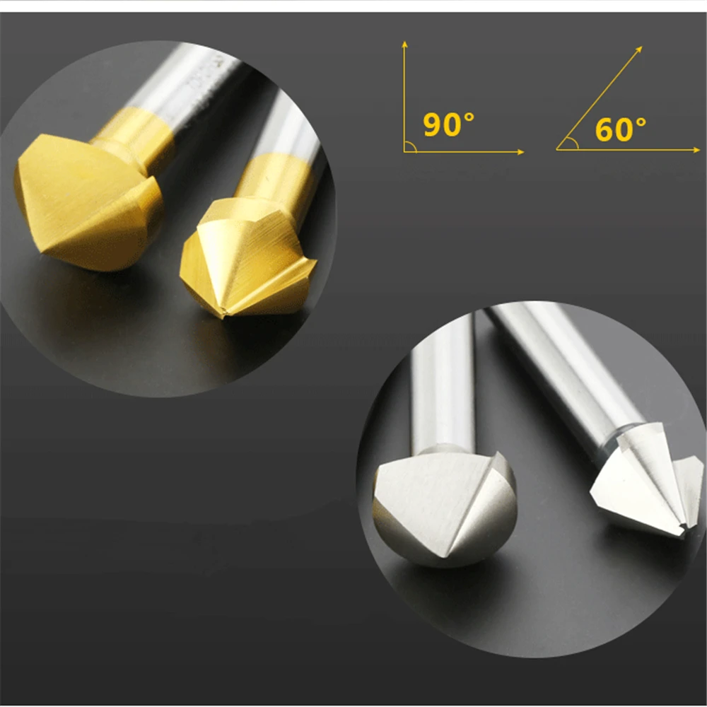 NEUE 1PCS 60/90/120 Grad Senker HSS Anfasen Metall Fräsen Werkzeug 1 3 Flöte Cutter Entwürfen öffnung Rose Cove Bohrer – Detail 9