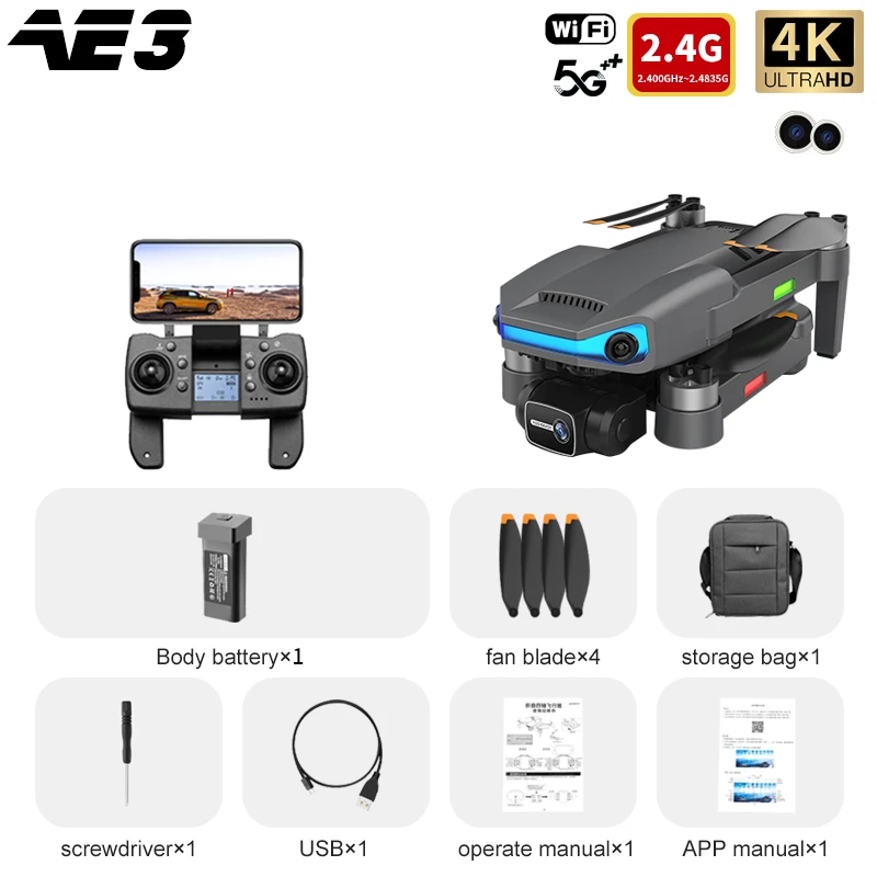 AE3 PRO Max GPS Drone 4K Dual Camera 3 Axis Gimbal Professional Aerial Radar Obstacle Avoidance 5G Wifi FPV Quadcopter Gift Toy rc helicopter with camera RC Helicopters