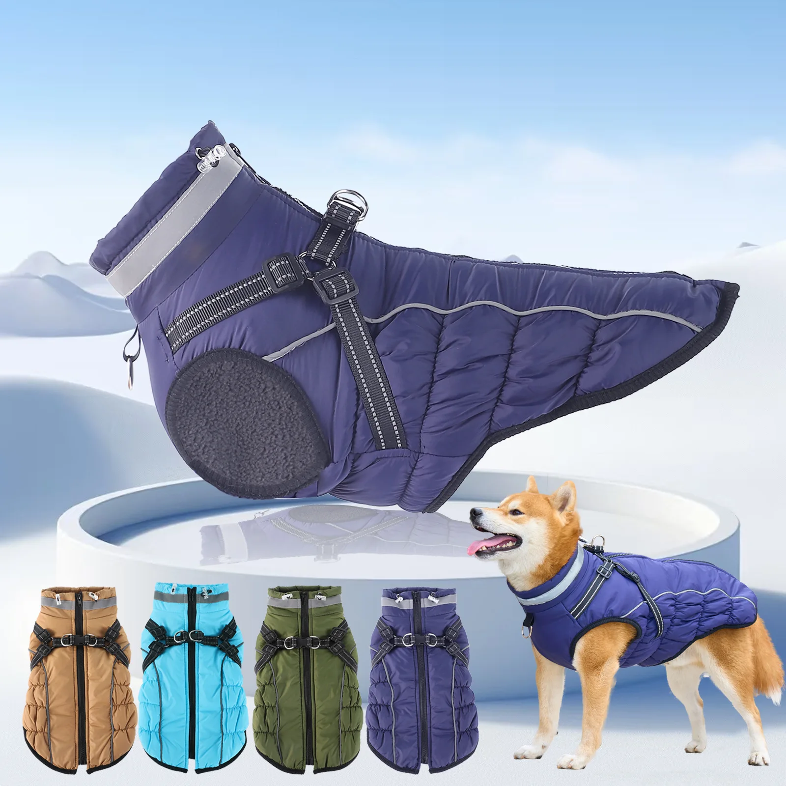 Medium and large dogs winter reflective cotton coat thick and warm dog coat night walking safety and cold proof clothing