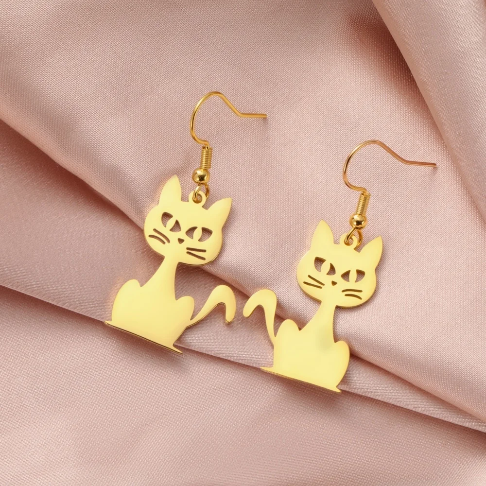 Eueavan Springende Katze, baumelnde Ohrringe, Edelstahl, lange Quasten, Creolen, niedliches Kätzchen, Tierschmuck, Geschenke für Frauen und Mädchen – Detail 30