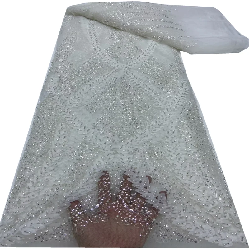 

High Quality African Lace Fabric 2023 White French Net Sequins Fabric Sewing Embroidered Lace Tulle Nigerian Lace Fabric FYU101
