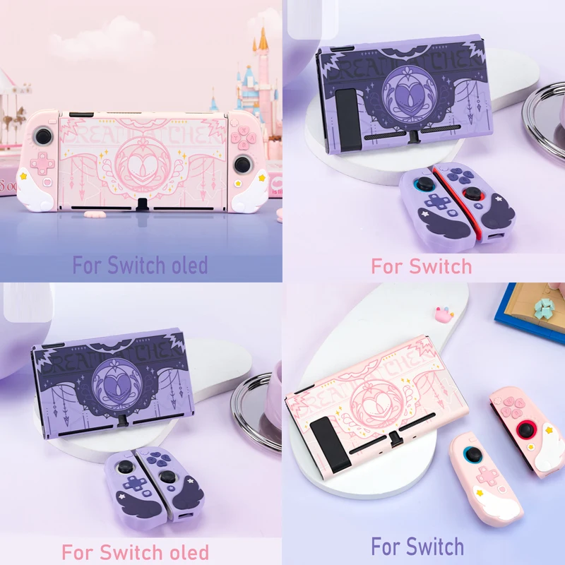 Pink Purple Star Wings Hard Case Protector Skin Per Nintendo Switch/Ns Oled Joy-Con Controller Tpu Soft Hand Grip Shell Cover