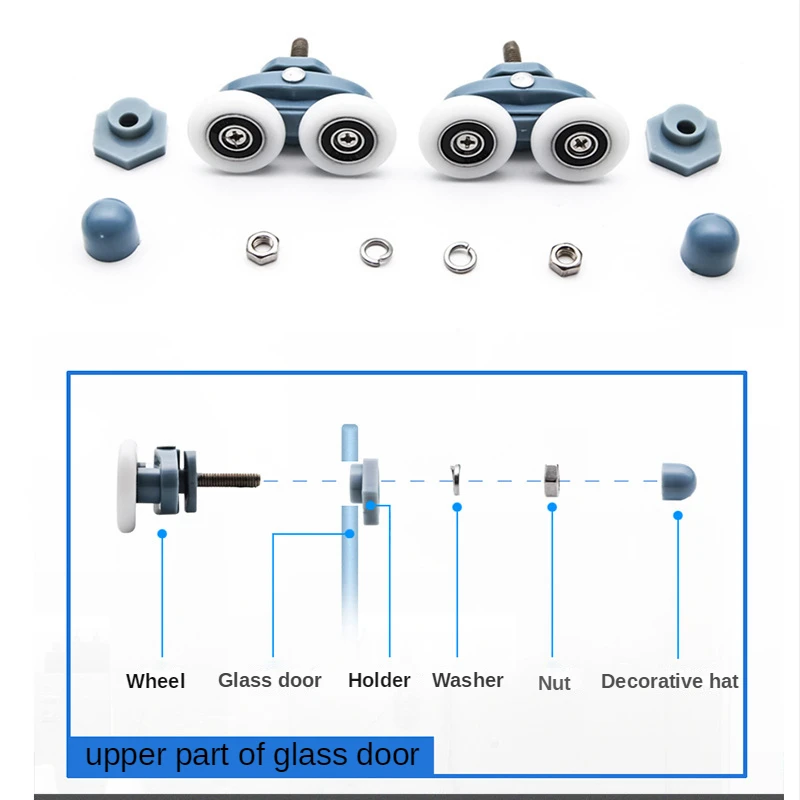 Shower Door Rollers Replacement Set - 4 Pieces, 25mm Diameter, ABS & Aluminum, Quiet Sliding For Glass Doors