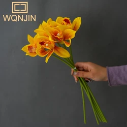 Elegant Artificial Orchid Bouquet - 6 Bloom Arrangement | Premium Home and Office Decor (Yellow)