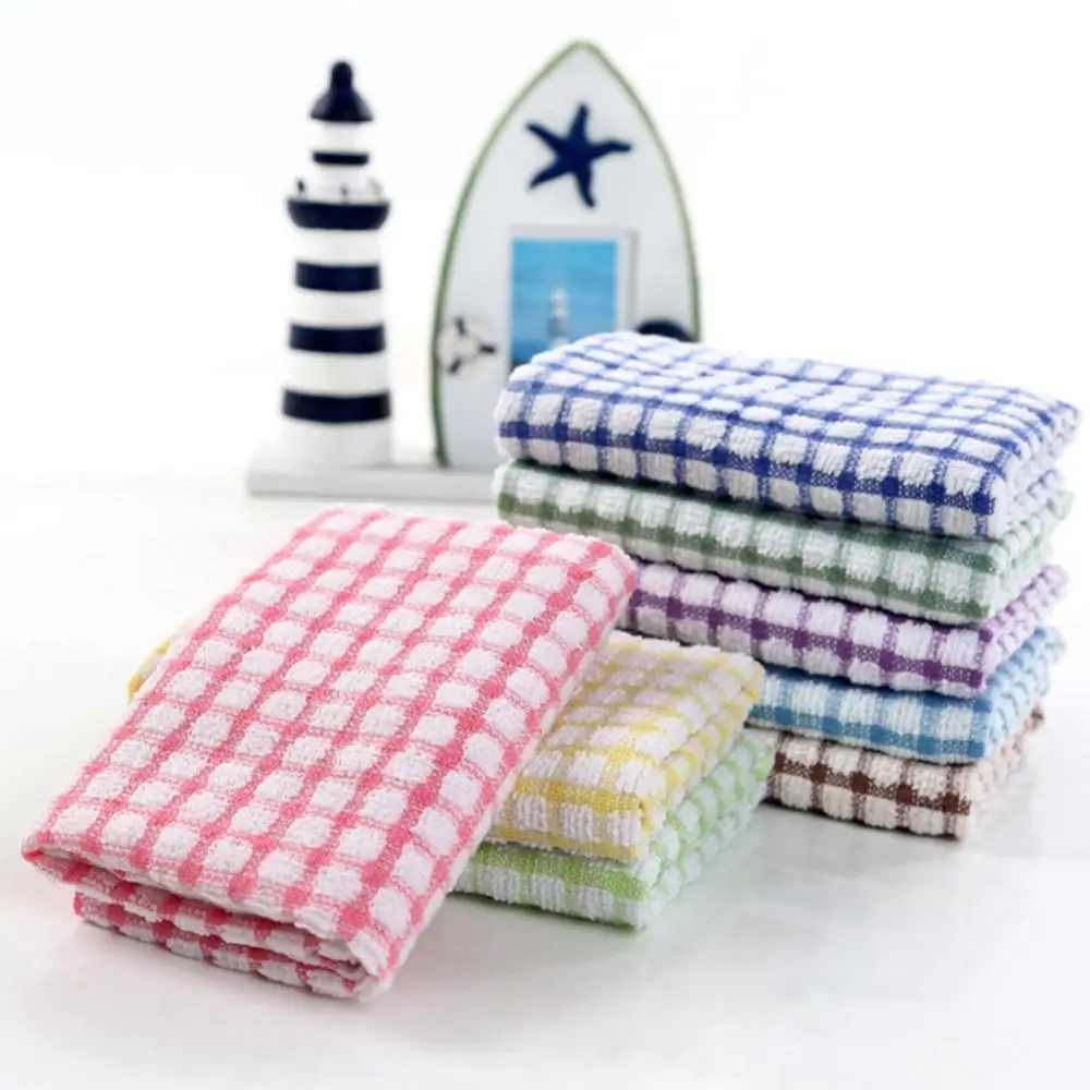 40*27cm Tea Towel Plaid Table Dishcloth Cotton Cleaning Cotton Soft Coral Fleece Microfiber Rag Pan Pot Dish Wipe Cloth Kitchen