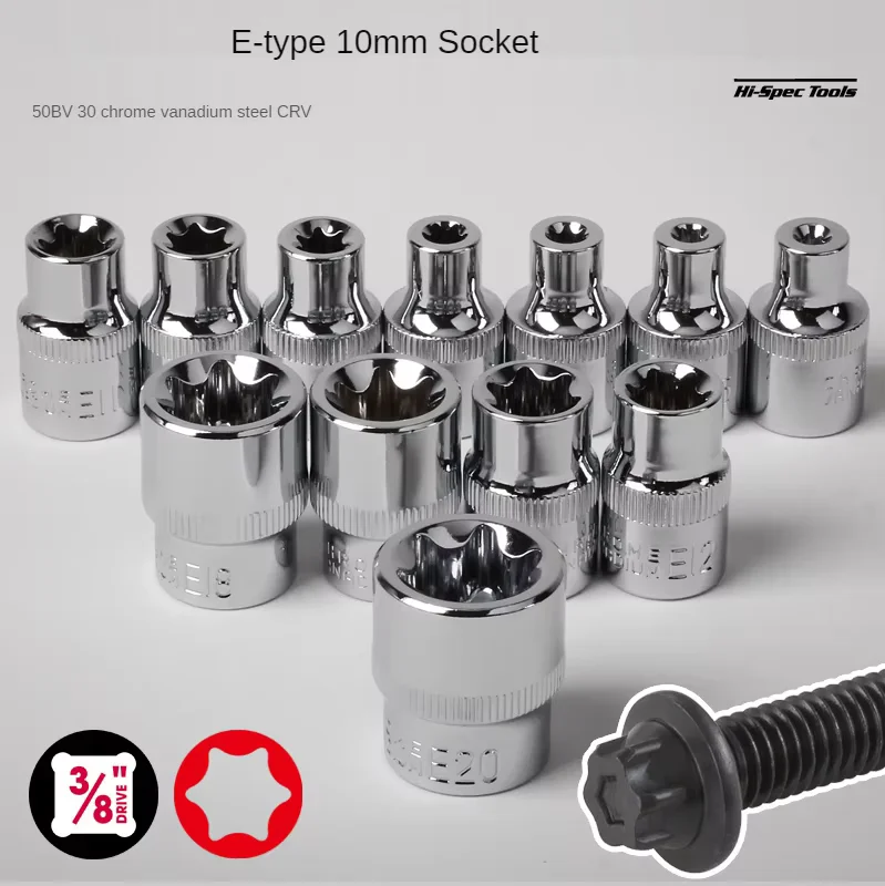 1PC 1/4 3/8 1/2 Zoll Buchse Adapter E Typ 10mm Torx Steckdosen Torx Ratsche Kopf E4E5E6E7E8E10E12E14E16E18E20 – Detail 1