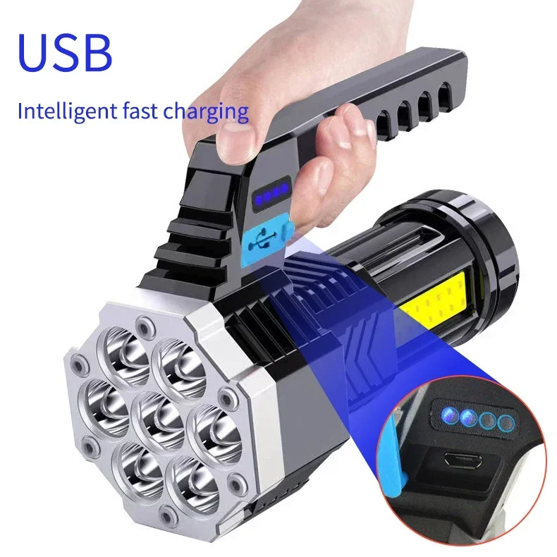 Description Picture 2 of itemPortable 7 LED FlashLight COB Side Lights USB Rechargeable 4 Modes Torch With Power Display Outdoor Waterproof Emergency Lamp