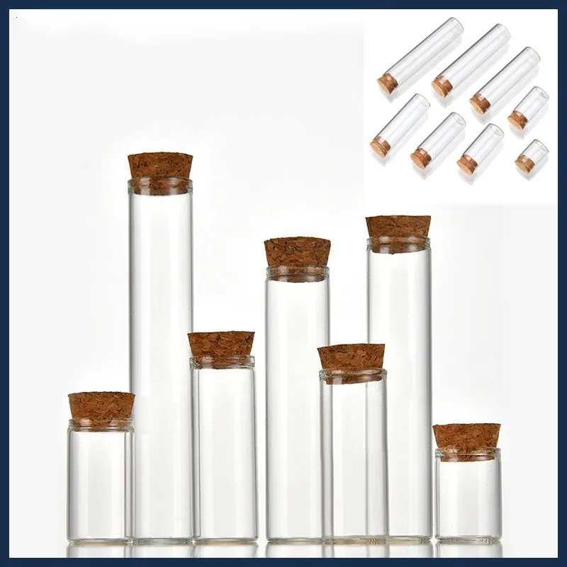 1X 4ml 5ml 8ml 10ml 12ml 17ml 20ml 25ml 28ml 30ml 40ml Small Glass Test Tube With Cork Stopper Storage Glass Bottles Jars Vials 2