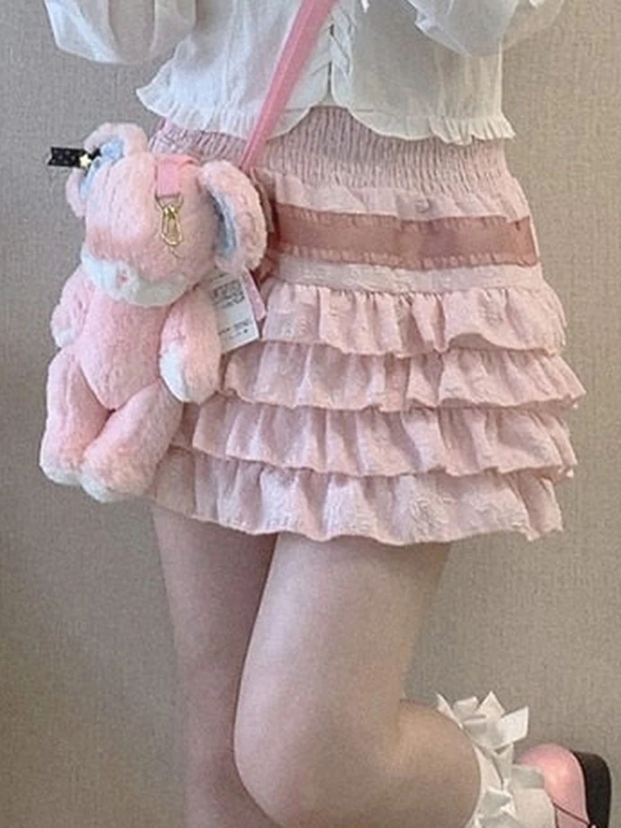 

Мини-юбка женская летняя трапециевидная с высокой талией и бантом сбоку