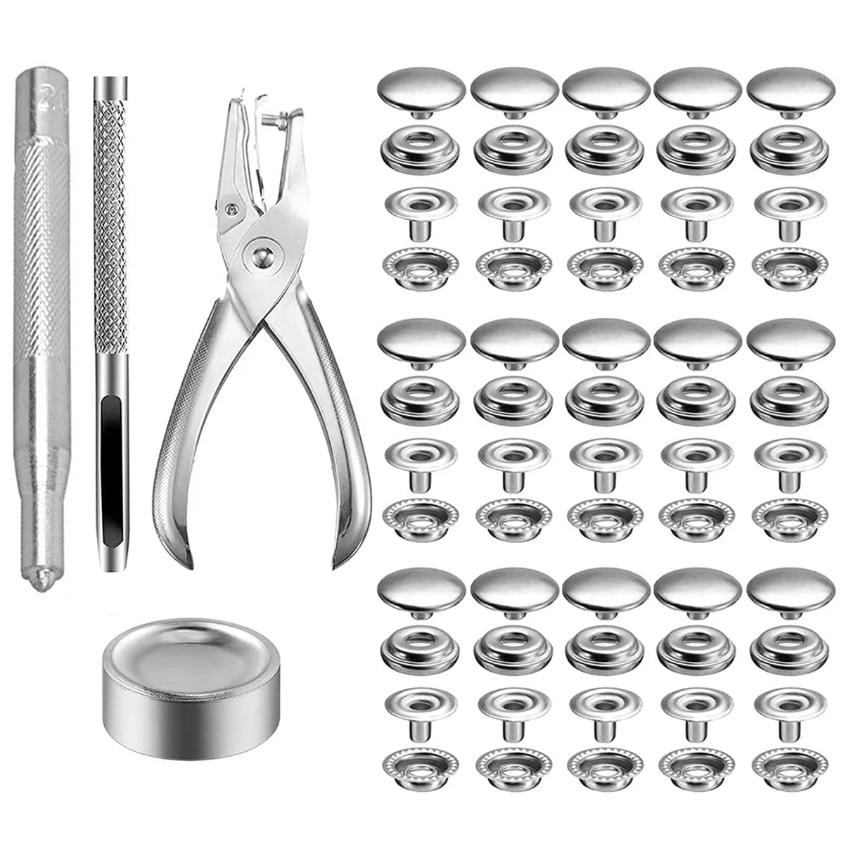 50-200pcs Snap Button Kit With Pliers Metal Press Studs Tool Stainless  Steel Snap Fastener Kit Accessory For DIY Crafts Clothes