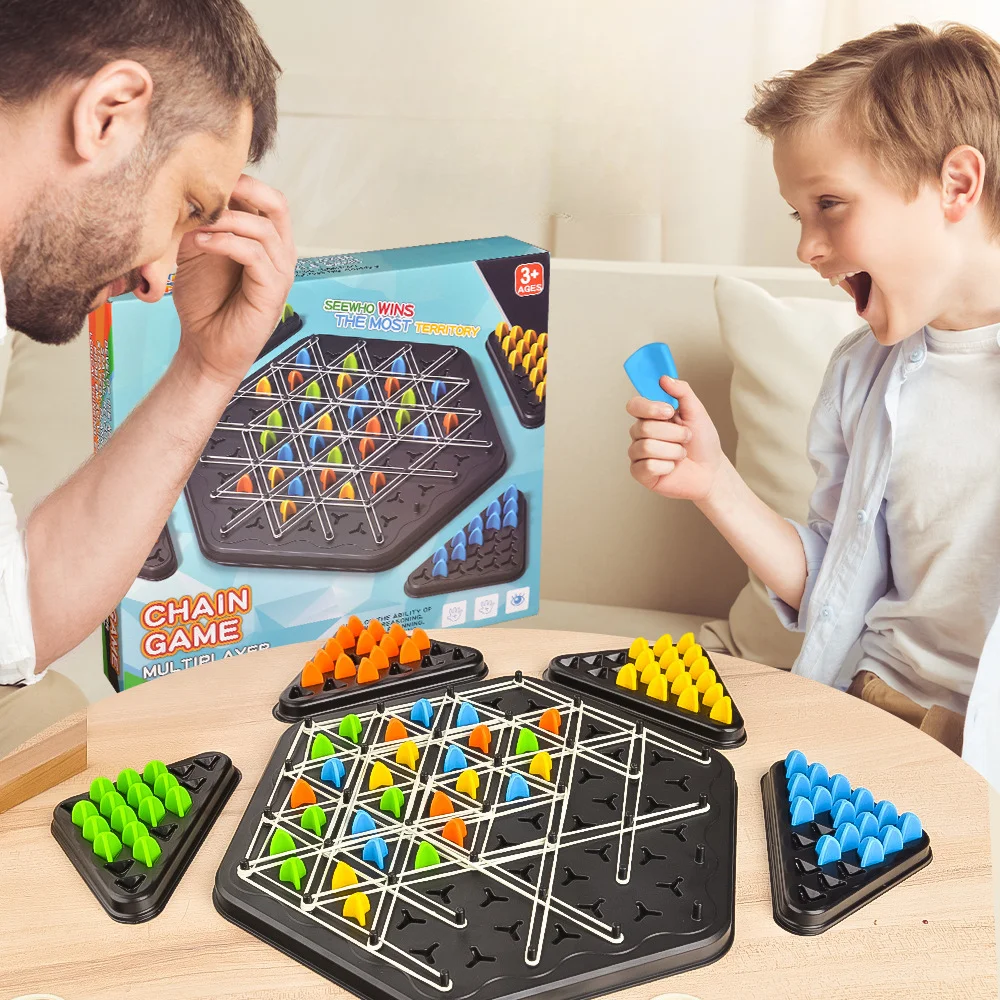 Board Game New Geometry Chain Chess Puzzle Triangle Chess Desktop Game Rubber Band Training Family Interaction Exercise Thinking Toys Gifts