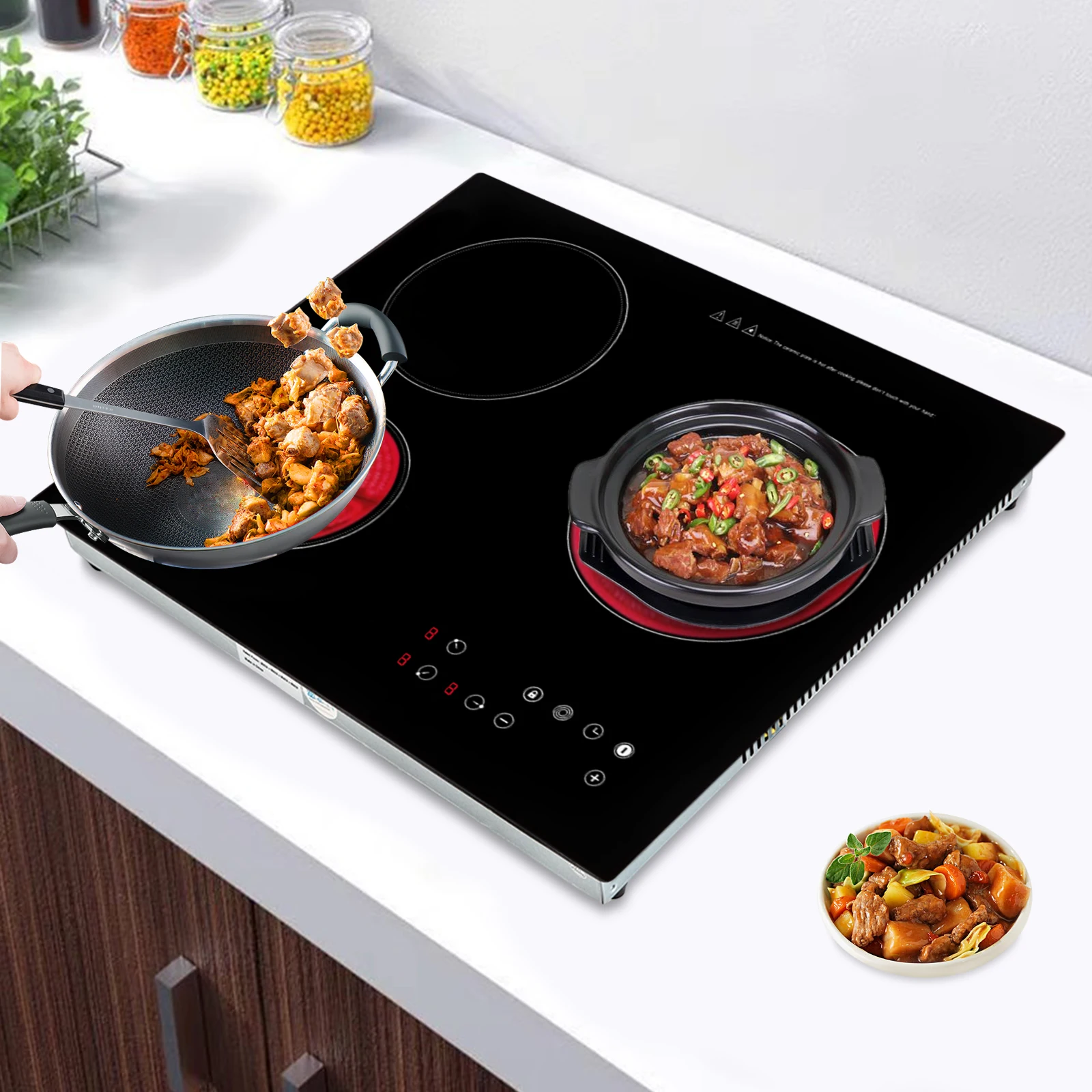 2600W Electric Ceramic Cooktop 3 Burners Touch-adjustable Control 9 Heating Levels LED Display Screen Ceramic Cooktop