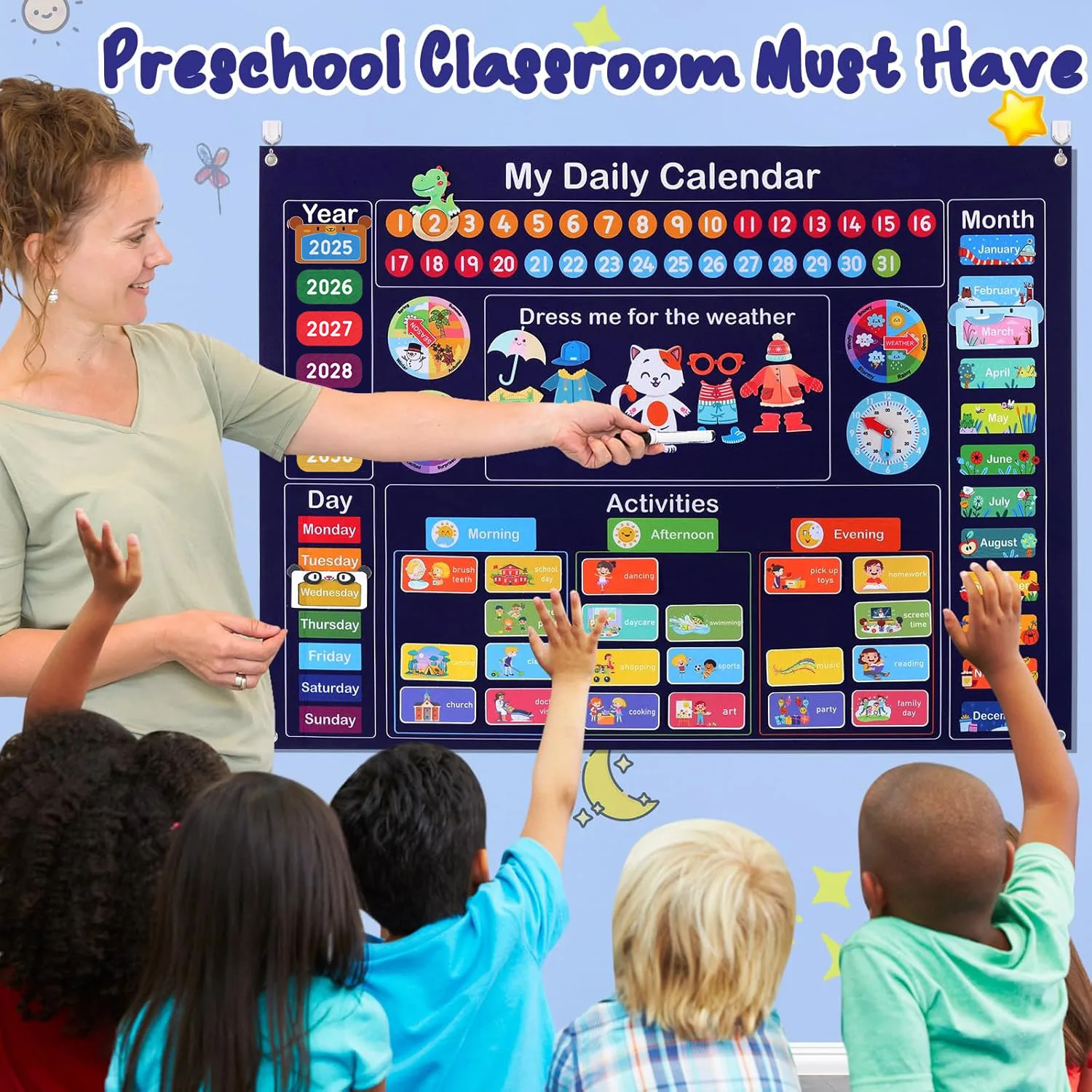 My Daily Calendar for Kids, Felt Board for Toddler Kids, Preschool Calendar for Classroom, Circle Time Learning Center